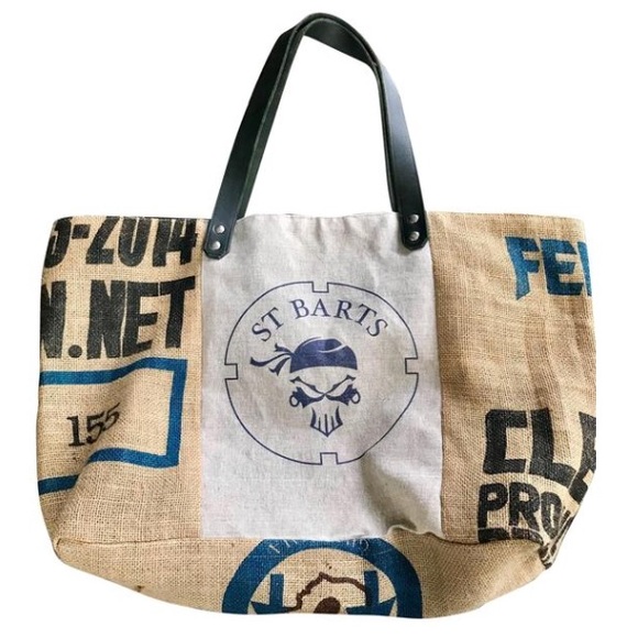 St Barts Handbags - NWOT St Barts Burlap & Leather Beach Bag